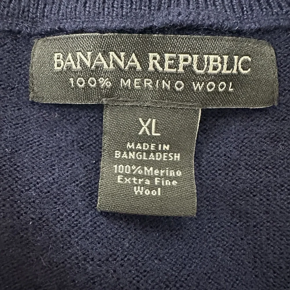 Banana Republic Sweater Mens‎ XL Blue Merino Wool Pull Over 1/2 Zip Navy